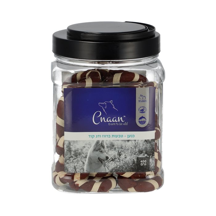 חטיף כנען טבעות ברווז ודג קוד בצנצנת 400 גרם