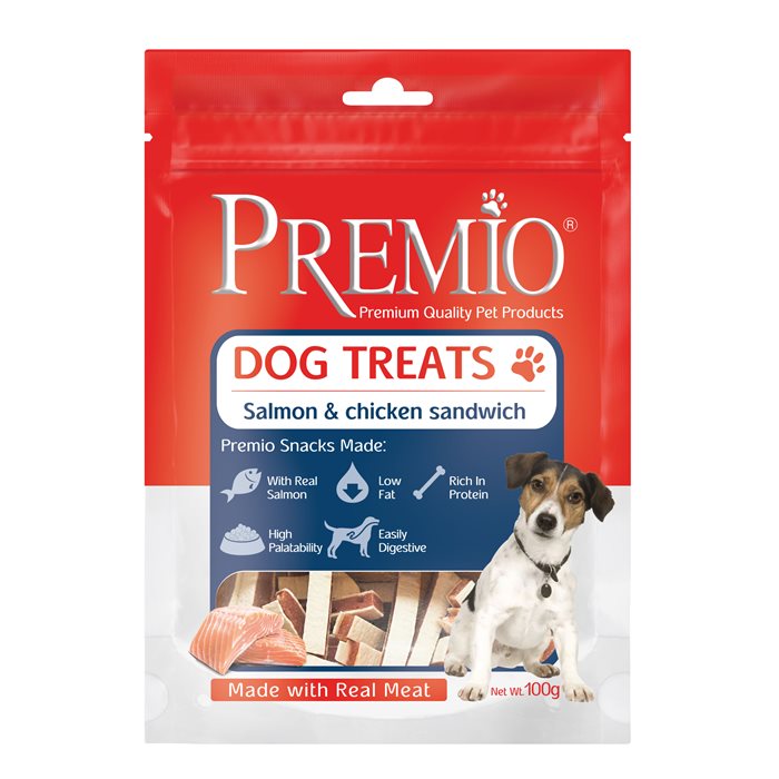חטיף פרמיו לכלב סנדוויץ סלמון ועוף 100 גרם