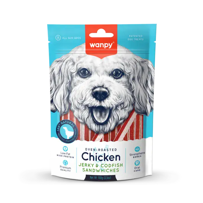 וונפי חטיף עוף רצועות סנוויץ' לכלב 100 גרם